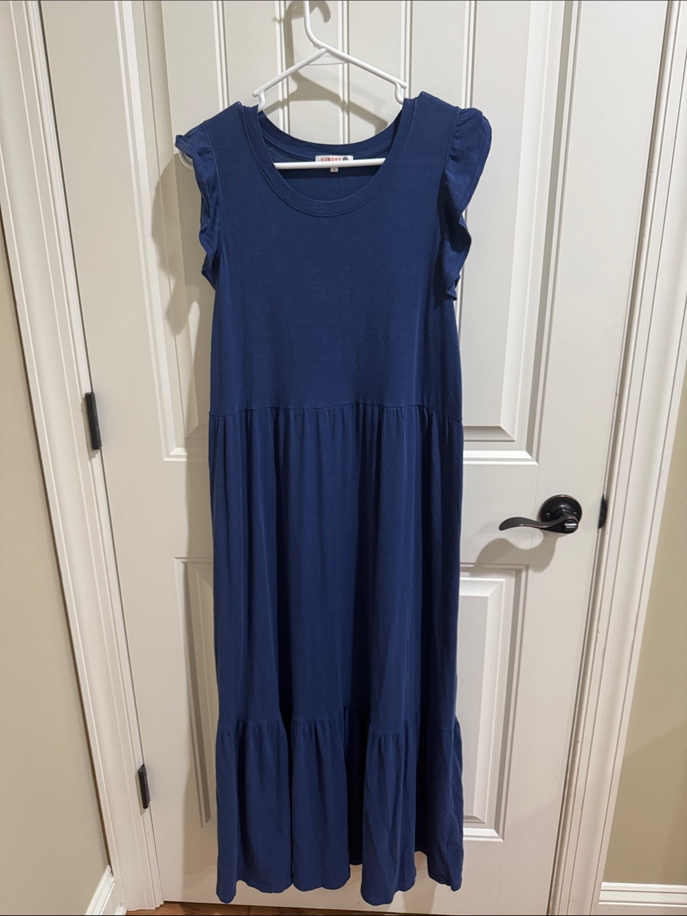Sundry Navy Ruffle Sleeve Maxi Dress